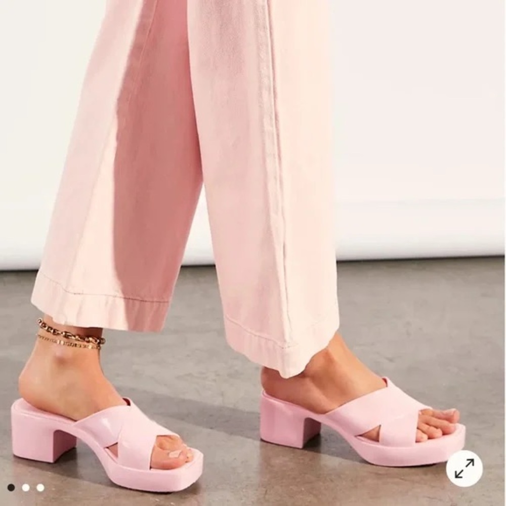 Chunky Cross-Band Pink Slide Heels